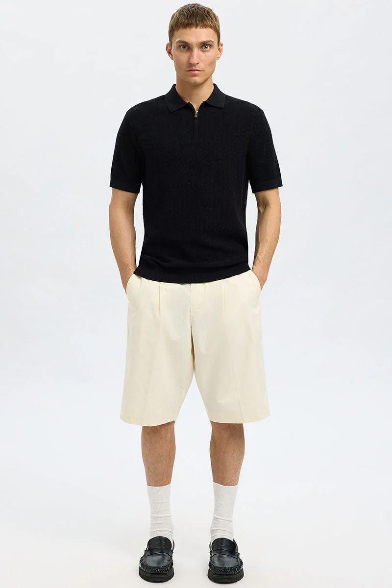 Selected Cran SS Structure Half Zip Knit Polo Black - Image 2