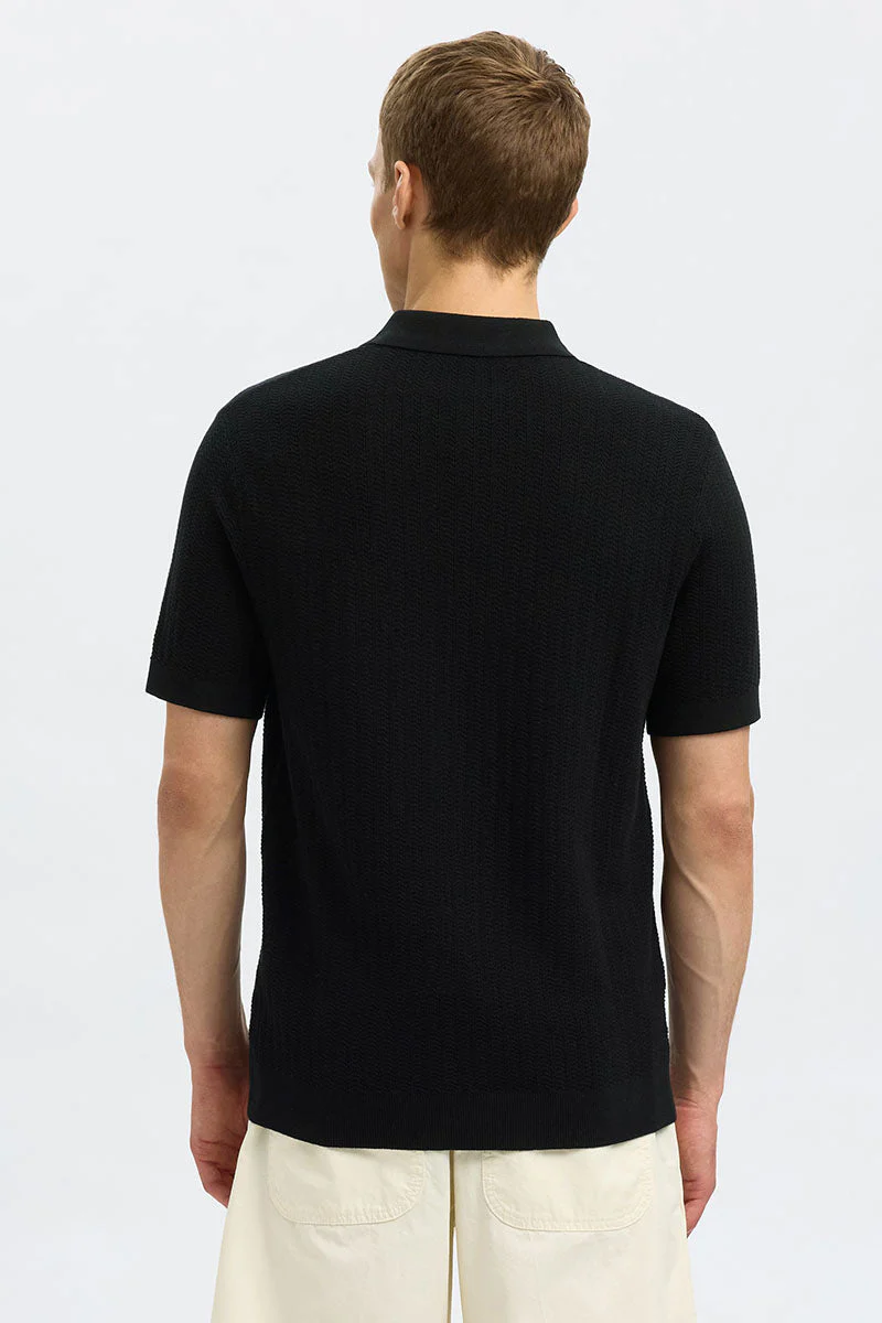 Selected Cran SS Structure Half Zip Knit Polo Black - Image 4