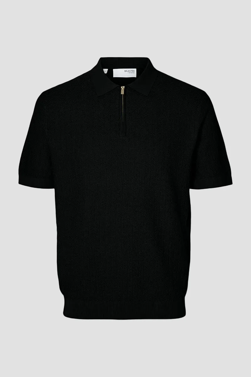 Selected Cran SS Structure Half Zip Knit Polo Black - Image 5