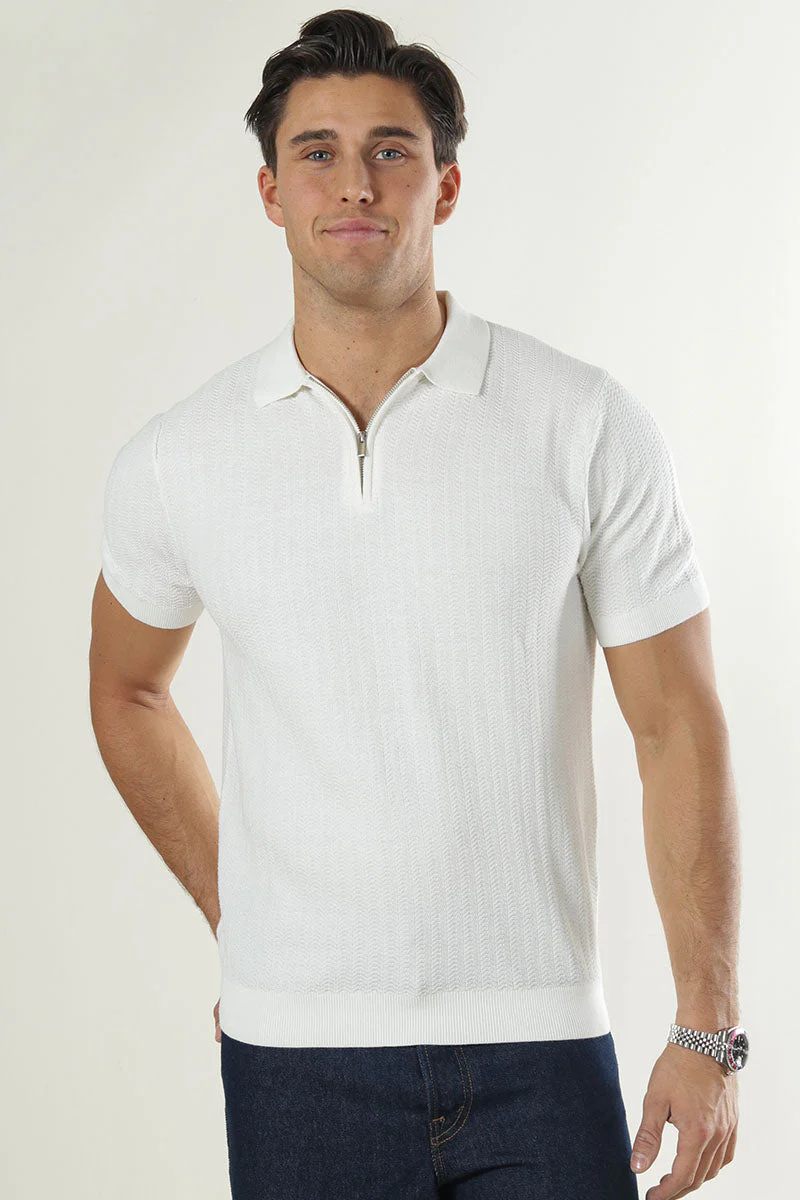 Selected Cran SS Structure Half Zip Knit Polo Egret