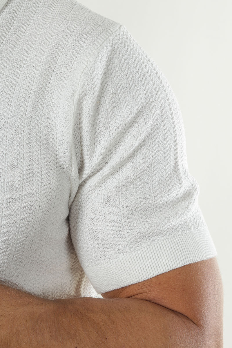 Selected Cran SS Structure Half Zip Knit Polo Egret - Image 3