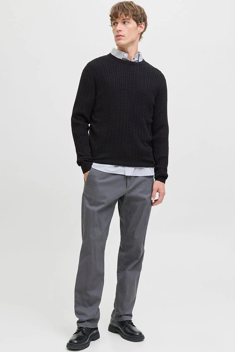 Jack & Jones Emil Knit Cable Crew Neck Black - Image 2