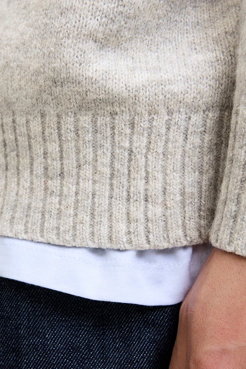 Jack & Jones Soho Ollie Knit Split Neck Light Grey Melange - Image 5