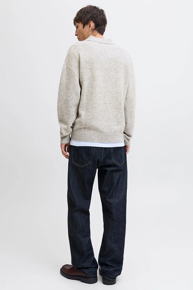 Jack & Jones Soho Ollie Knit Split Neck Light Grey Melange - Image 6