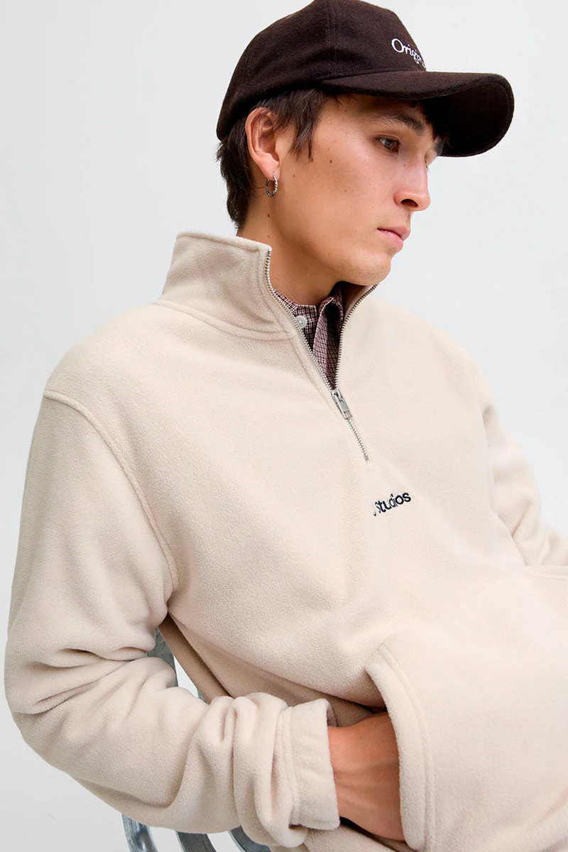 Jack & Jones Soho Fleece Half Zip Moonbeam - Image 3