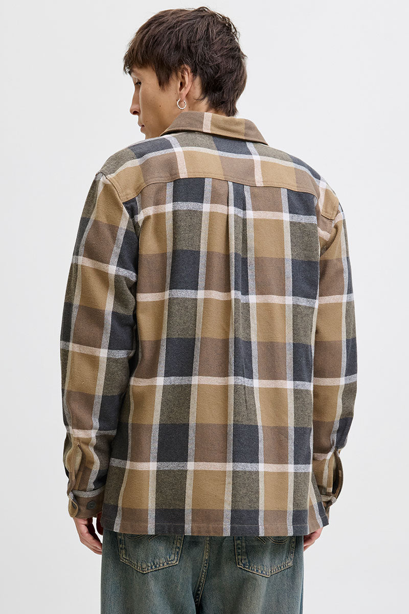 Jack & Jones Rayle Melange Check LS Overshirt Malt Ball - Image 3