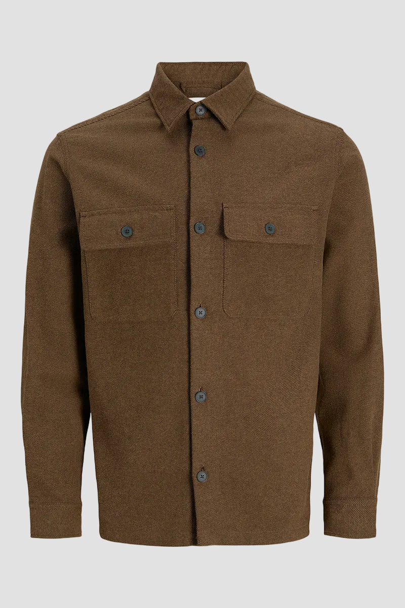 Jack & Jones Rayle Melange Solid LS Overshirt Malt Ball - Image 6
