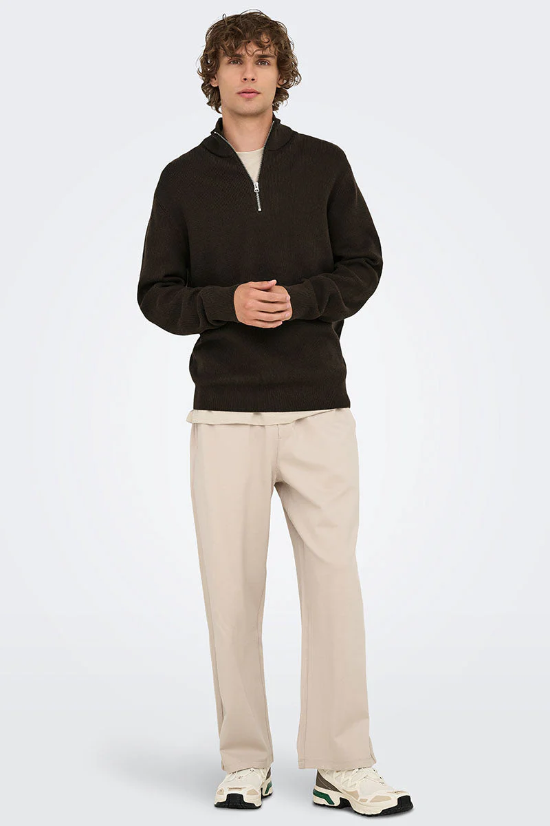 ONLY & SONS Phil Cotton Half Zip Knit Demitasse - Image 2