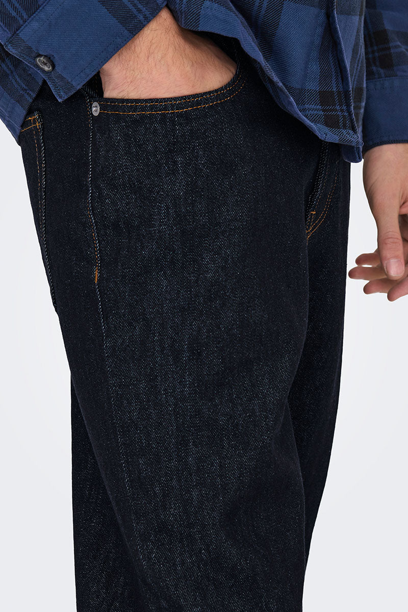 ONLY & SONS Edge Straight Fit Jeans Dark Blue Denim - Image 3