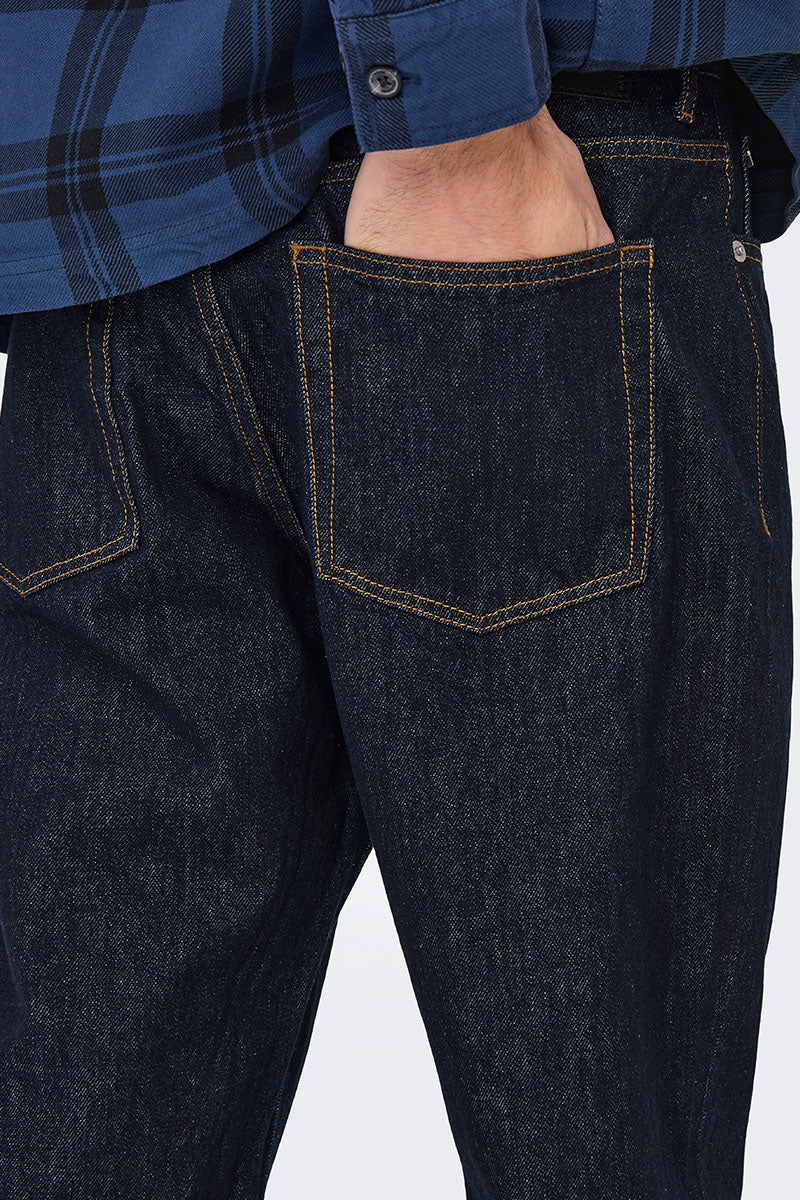 ONLY & SONS Edge Straight Fit Jeans Dark Blue Denim - Image 4