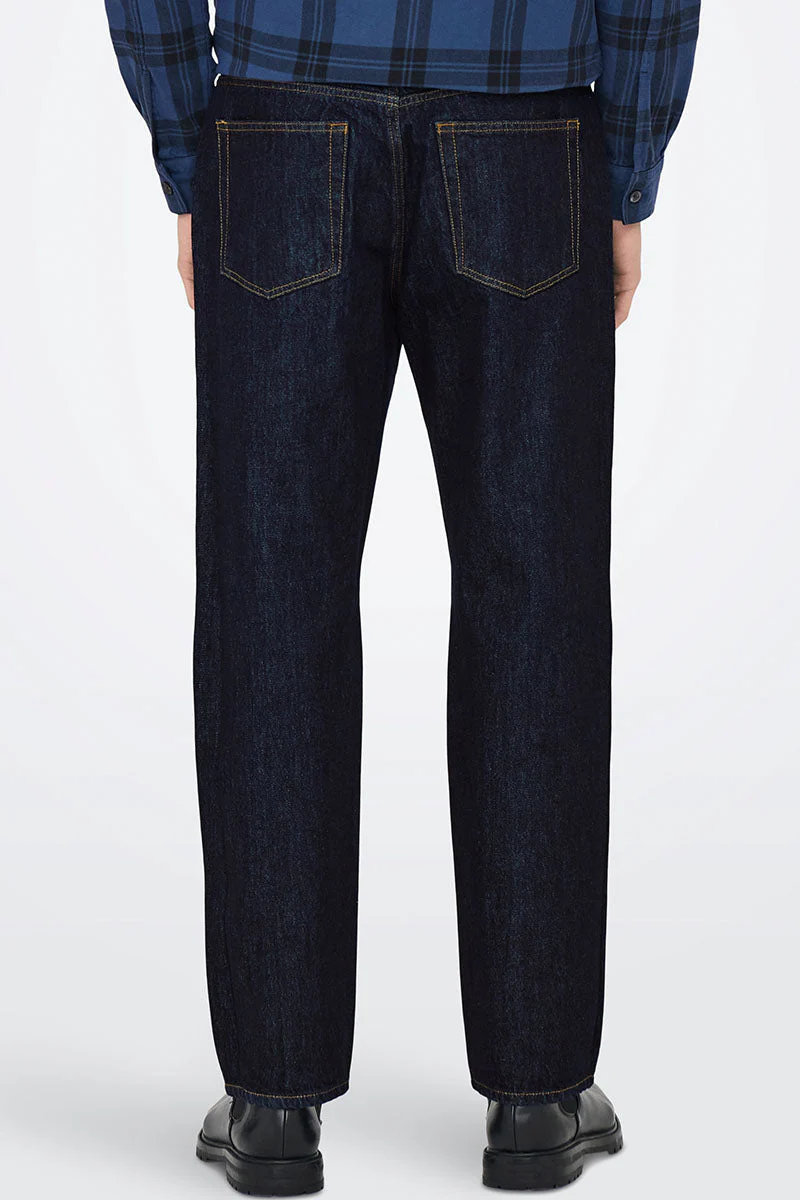 ONLY & SONS Edge Straight Fit Jeans Dark Blue Denim - Image 5
