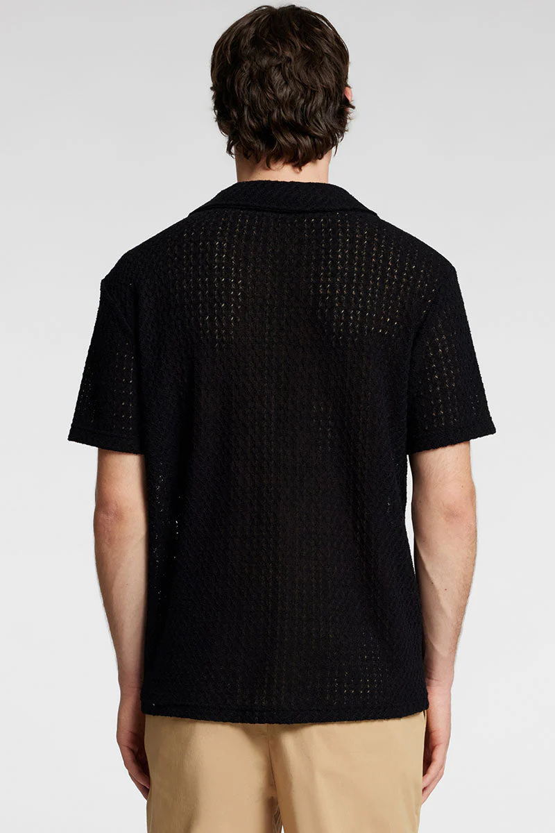Selected Bane Relax Fit Jacqaurd Shirt SS Black - Image 4