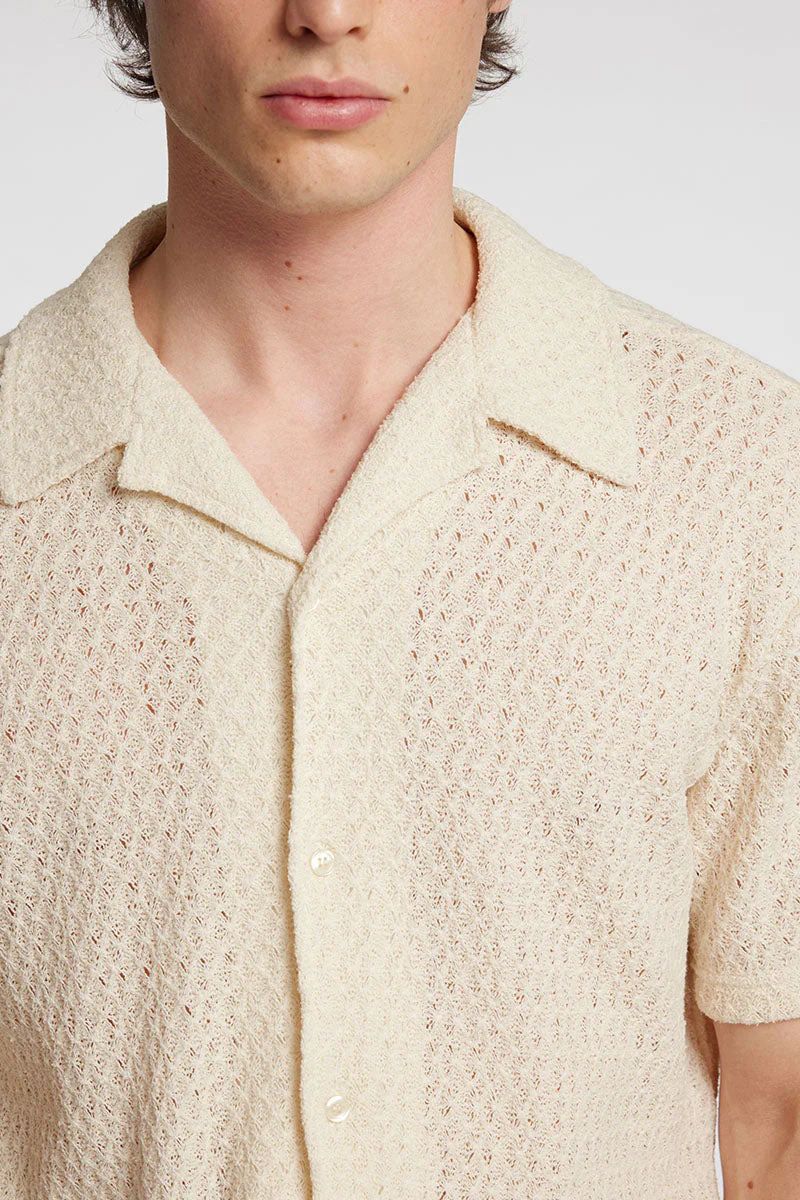 Selected Bane Relax Fit Jacqaurd Shirt SS Egret - Image 2