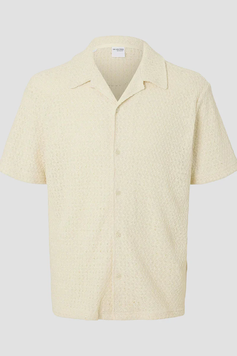 Selected Bane Relax Fit Jacqaurd Shirt SS Egret - Image 3