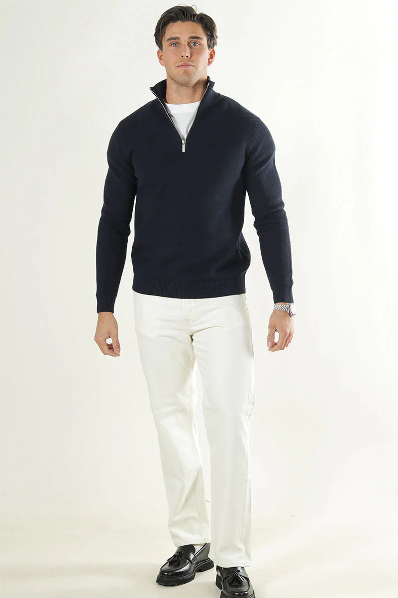 Selected Dane LS Structure Knit Half Zip Sky Captain - Image 2