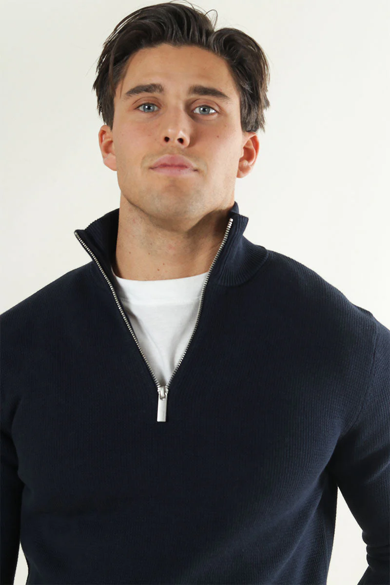 Selected Dane LS Structure Knit Half Zip Sky Captain - Image 3