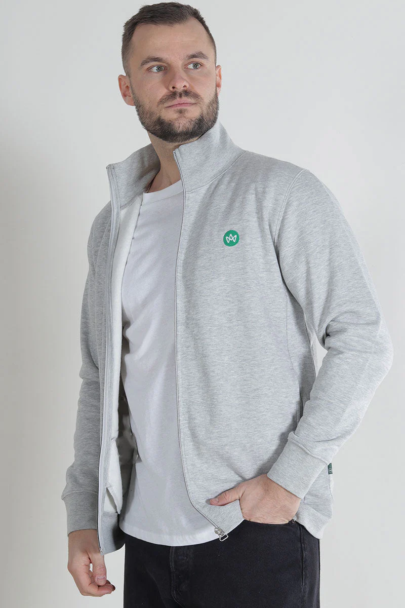 Kronstadt Lars Badge Zip Sweat Lt Grey Mix - Image 3