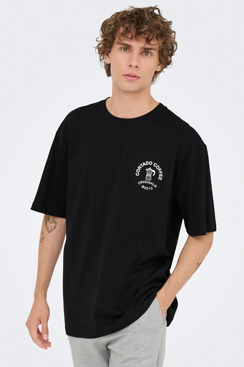 ONLY & SONS Nathan Backprint Relaxed Fit Tee Black Coffee - Image 2