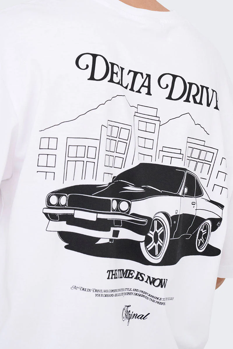 ONLY & SONS Nathan Backprint Relaxed Fit Tee Bright White Delta Drive - Image 3