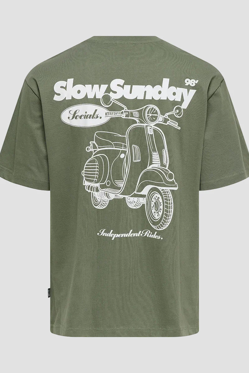 ONLY & SONS Nathan Backprint Relaxed Fit Tee Agave Green Slow - Image 6