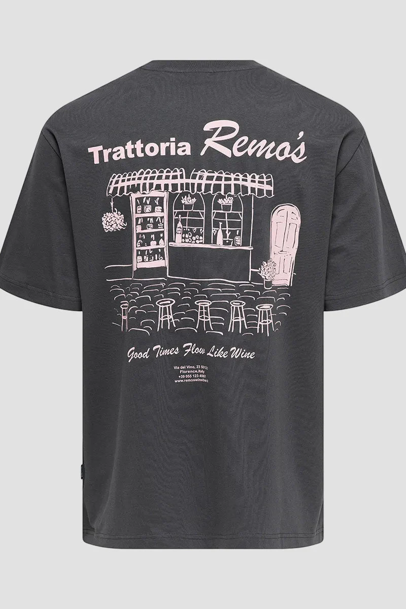 ONLY & SONS Nathan Backprint Relaxed Fit Tee Grey Pinstripe Remos - Image 5