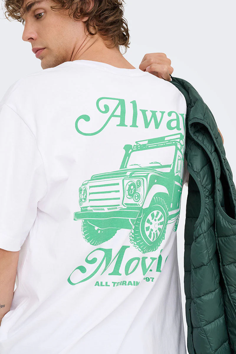 ONLY & SONS Nathan Backprint Relaxed Fit Tee Bright White Always Moving - Image 4