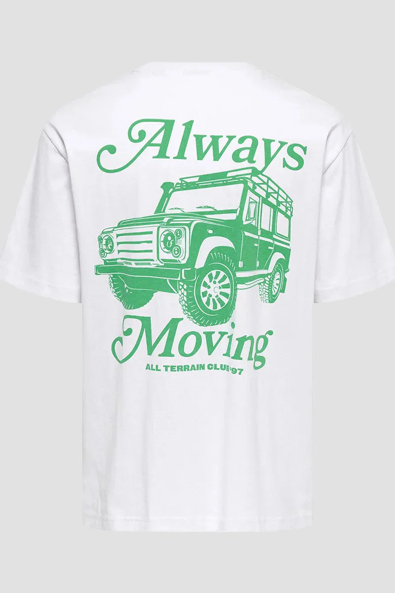 ONLY & SONS Nathan Backprint Relaxed Fit Tee Bright White Always Moving - Image 6