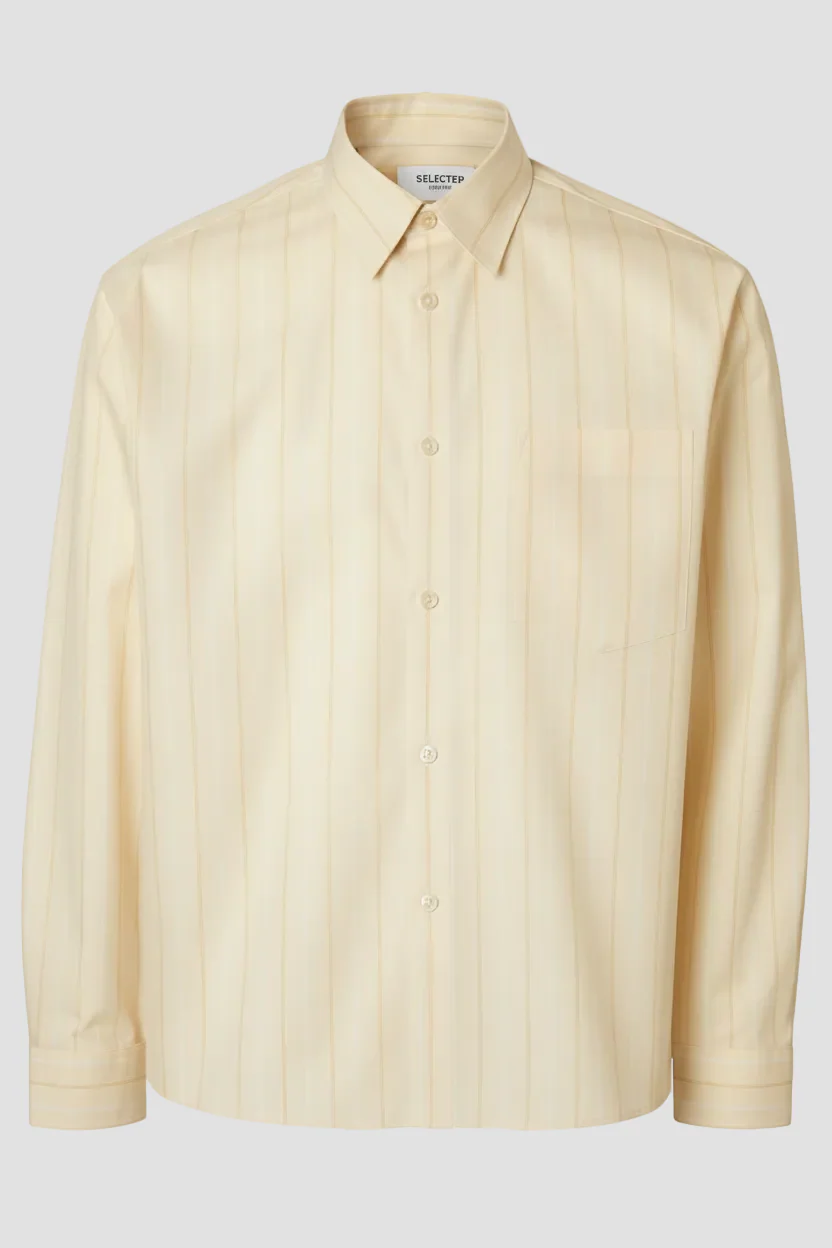 Selected Timben Stripe LS Poplin Shirt Angora - Image 3