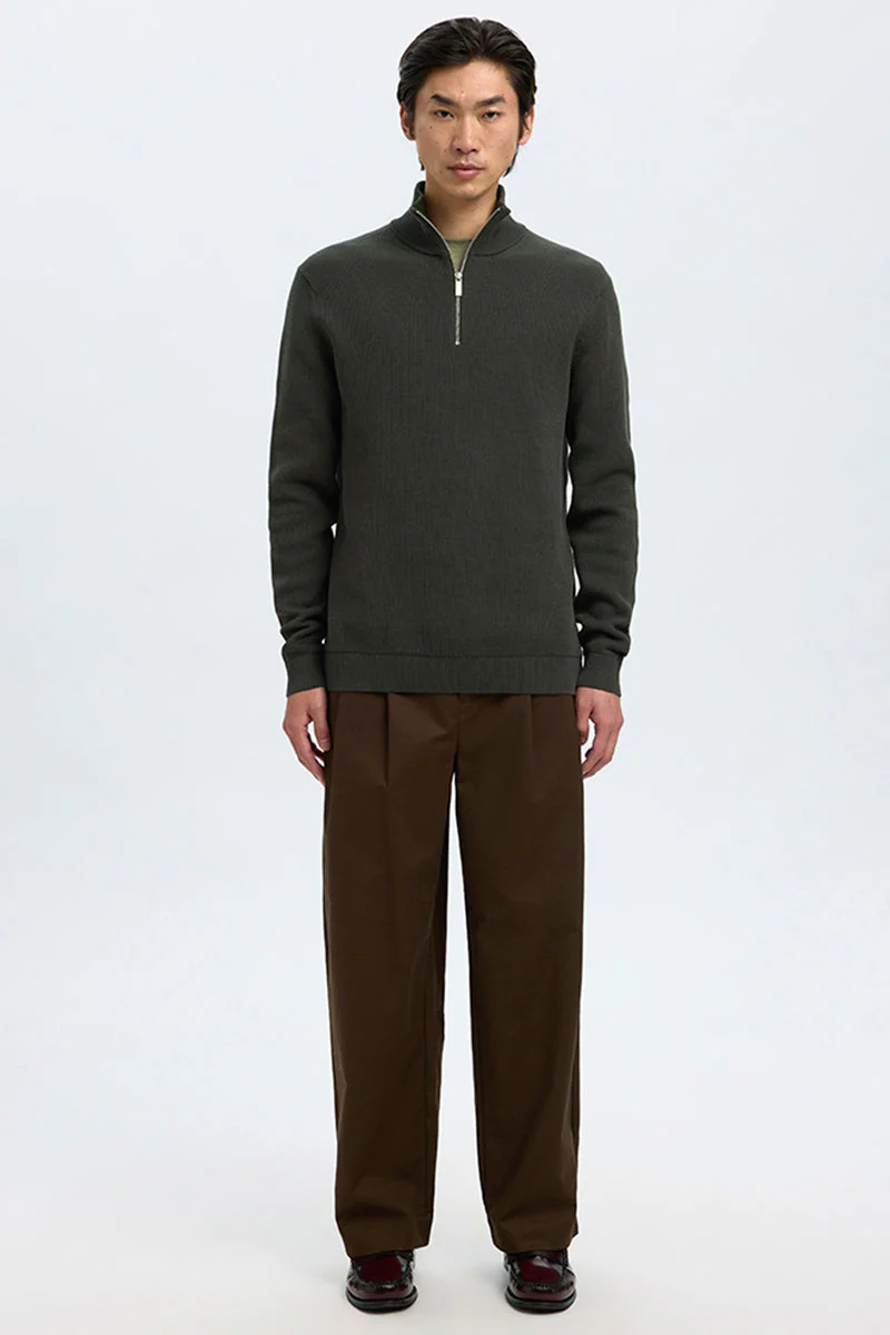 Selected Dane LS Structure Knit Kalf Zip Deep Forest - Image 2