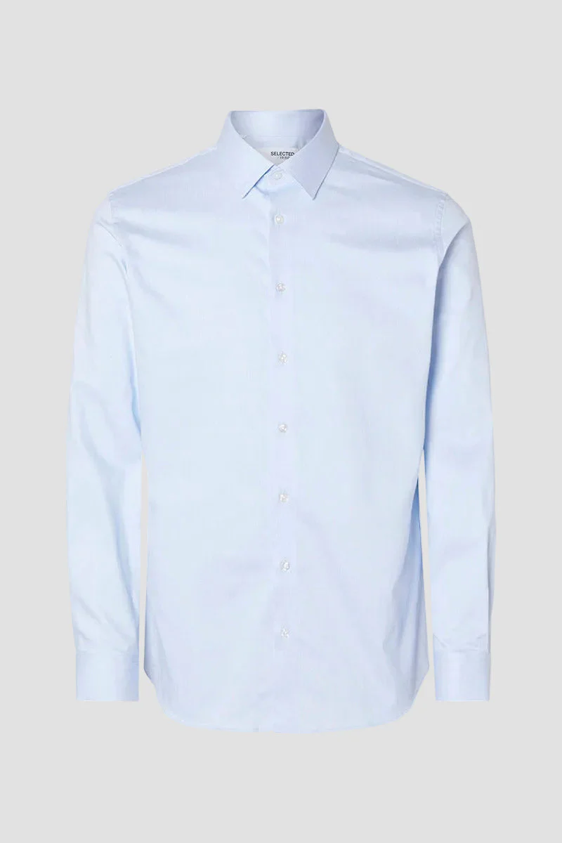 Selected Performance Stretch LS Shirt Light Blue Mixed White - Image 6