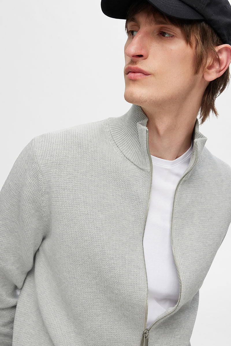 Selected Dane Structure Knit Full Zip Light Grey Melange - Image 3