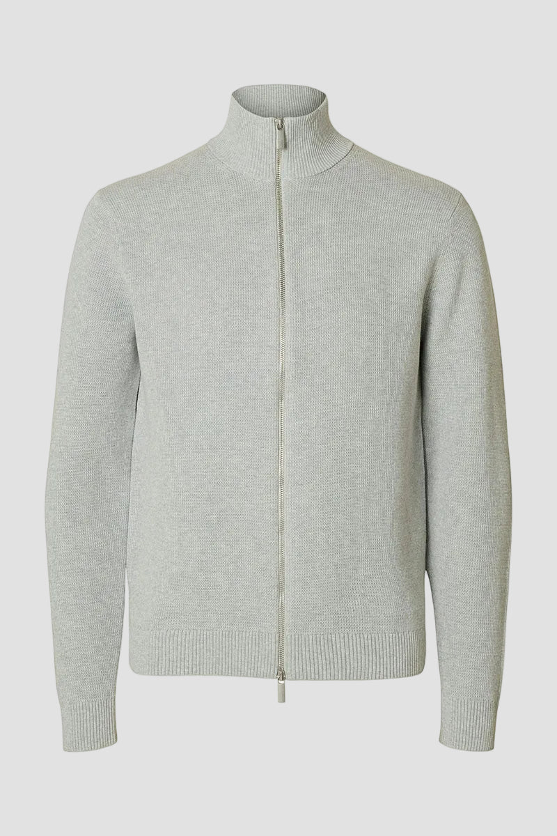 Selected Dane Structure Knit Full Zip Light Grey Melange - Image 5