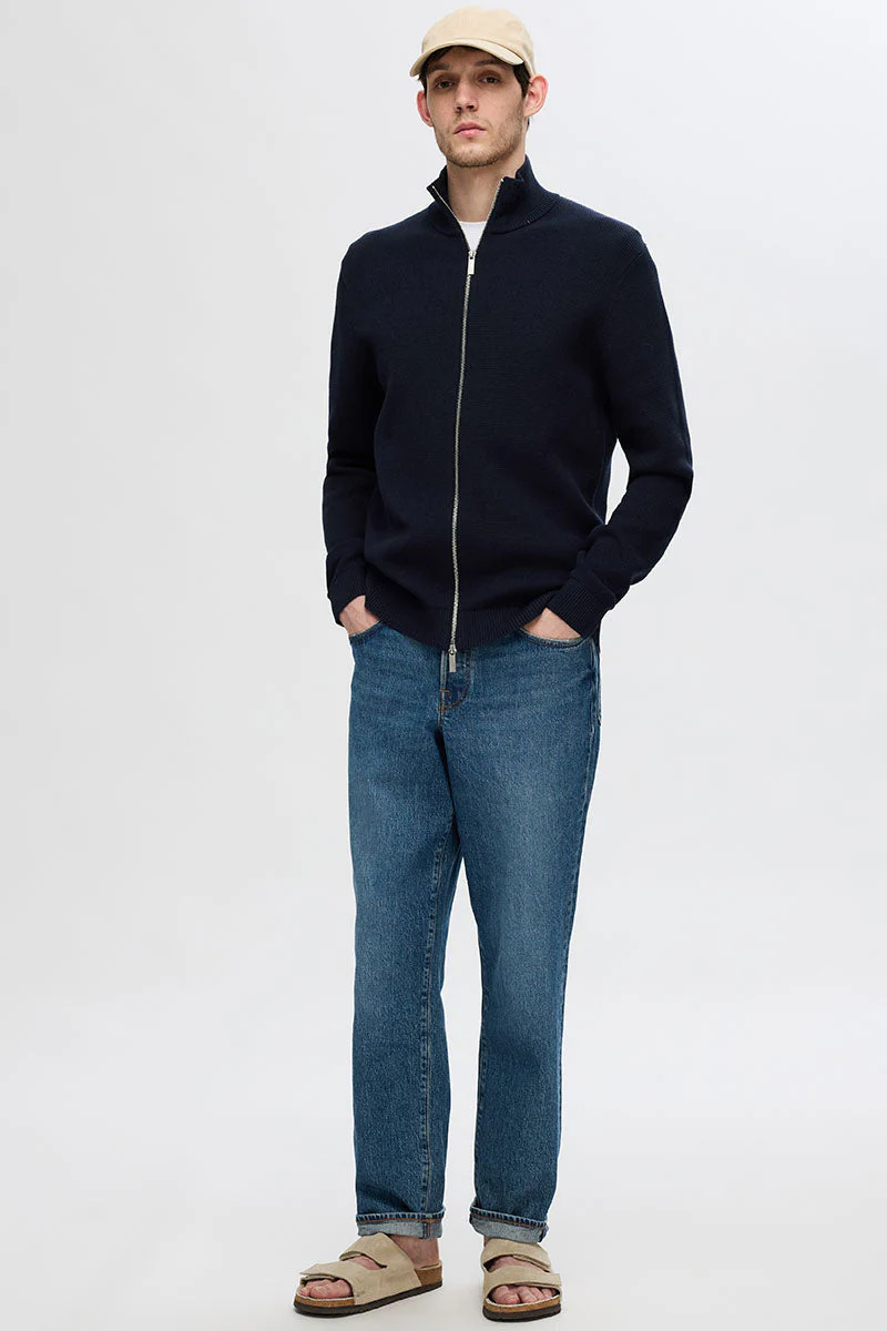 Selected Dane Structure Knit Full Zip Sky Captain - Image 2