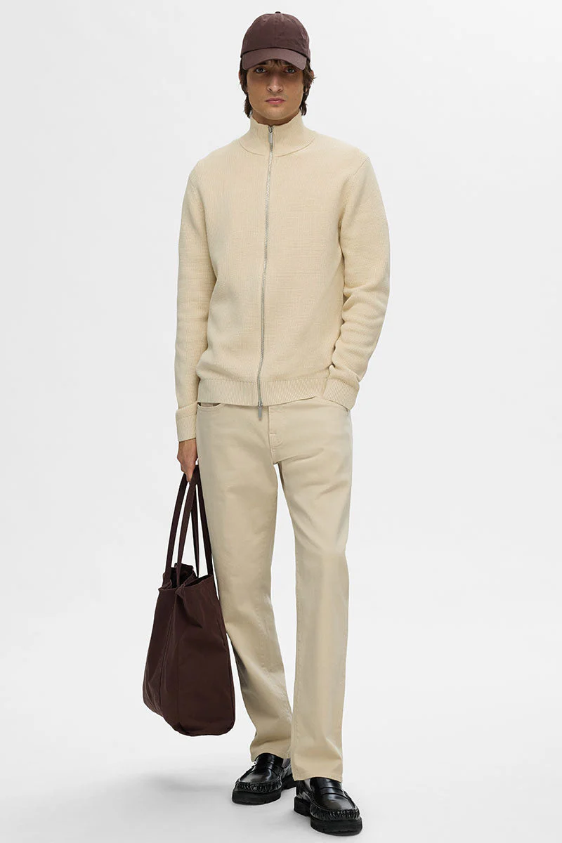 Selected Dane Structure Knit Full Zip Oatmeal - Image 2