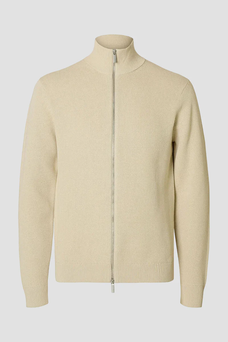Selected Dane Structure Knit Full Zip Oatmeal - Image 6