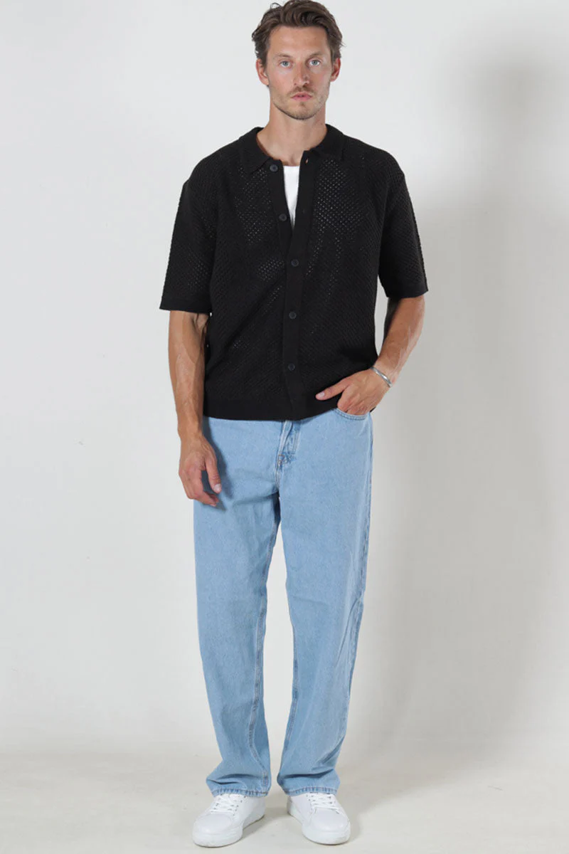 Selected Ginger SS Knit Relaxed Fit Polo Black - Image 2