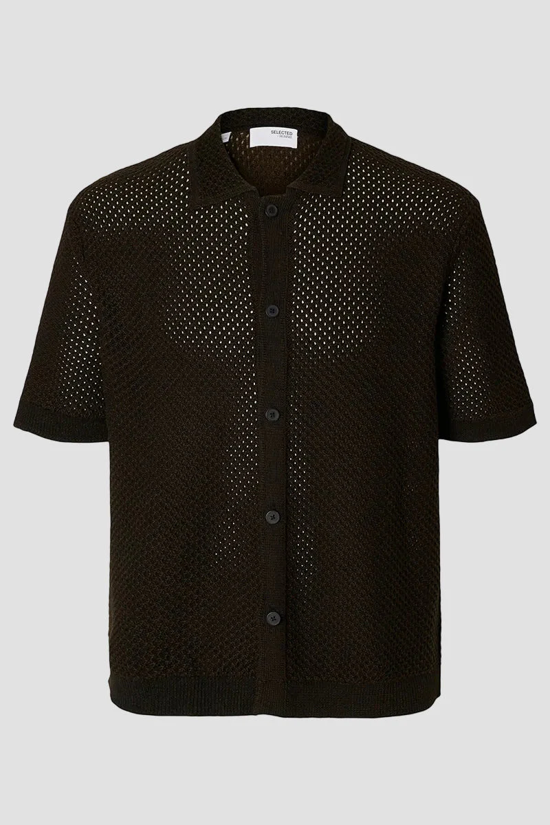 Selected Ginger SS Knit Relaxed Fit Polo Black - Image 6