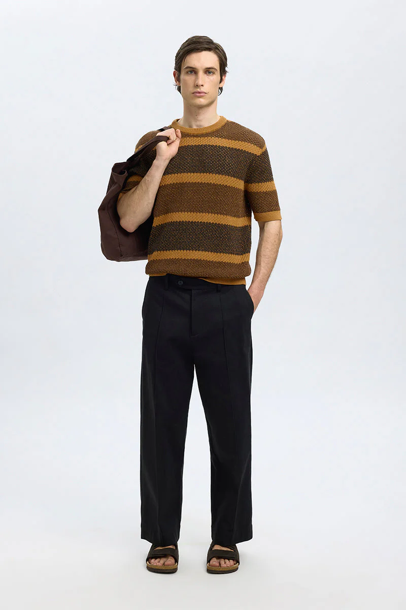 Selected Ginger SS Knit Relaxed Fit Stripe Tee Chipmunk - Image 3