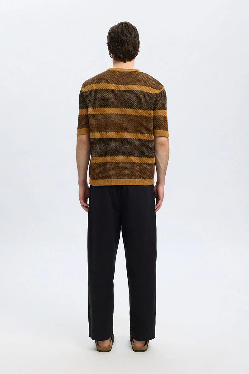 Selected Ginger SS Knit Relaxed Fit Stripe Tee Chipmunk - Image 5