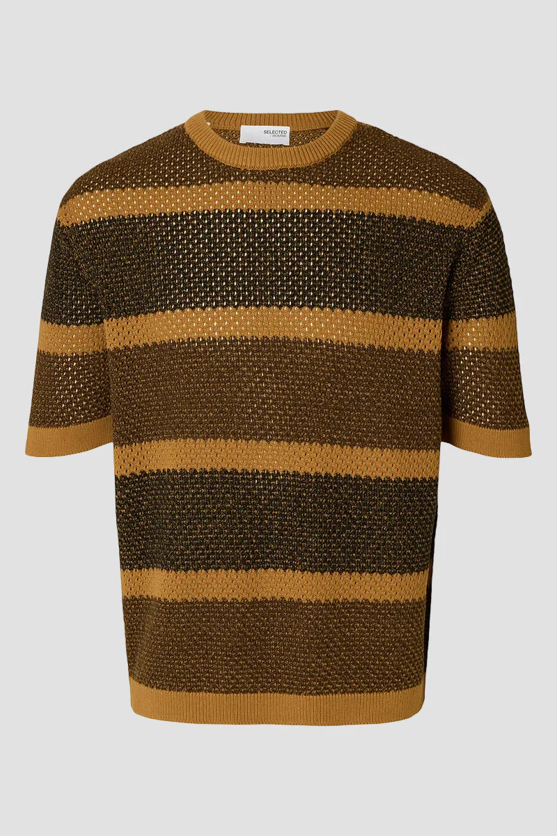 Selected Ginger SS Knit Relaxed Fit Stripe Tee Chipmunk - Image 6