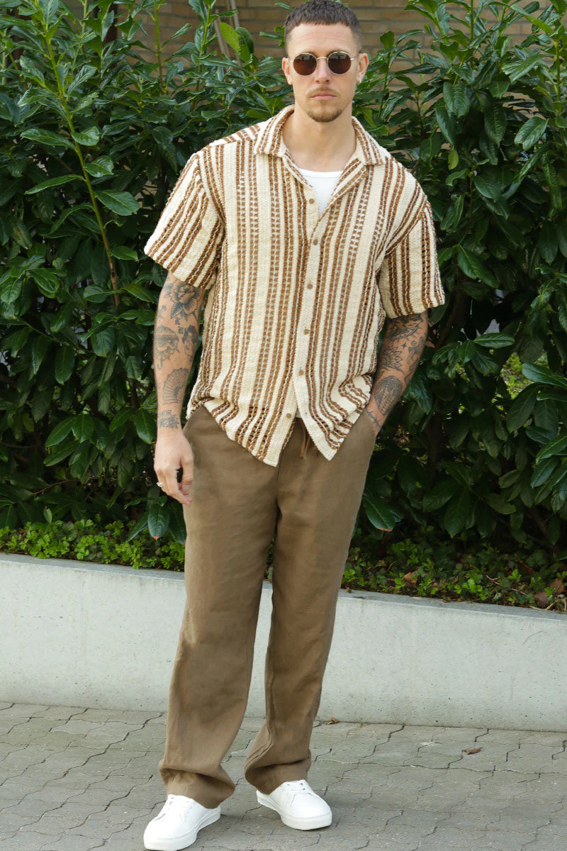 ONLY & SONS Dani Chrochet Resort SS Shirt Brown Stripe - Image 2
