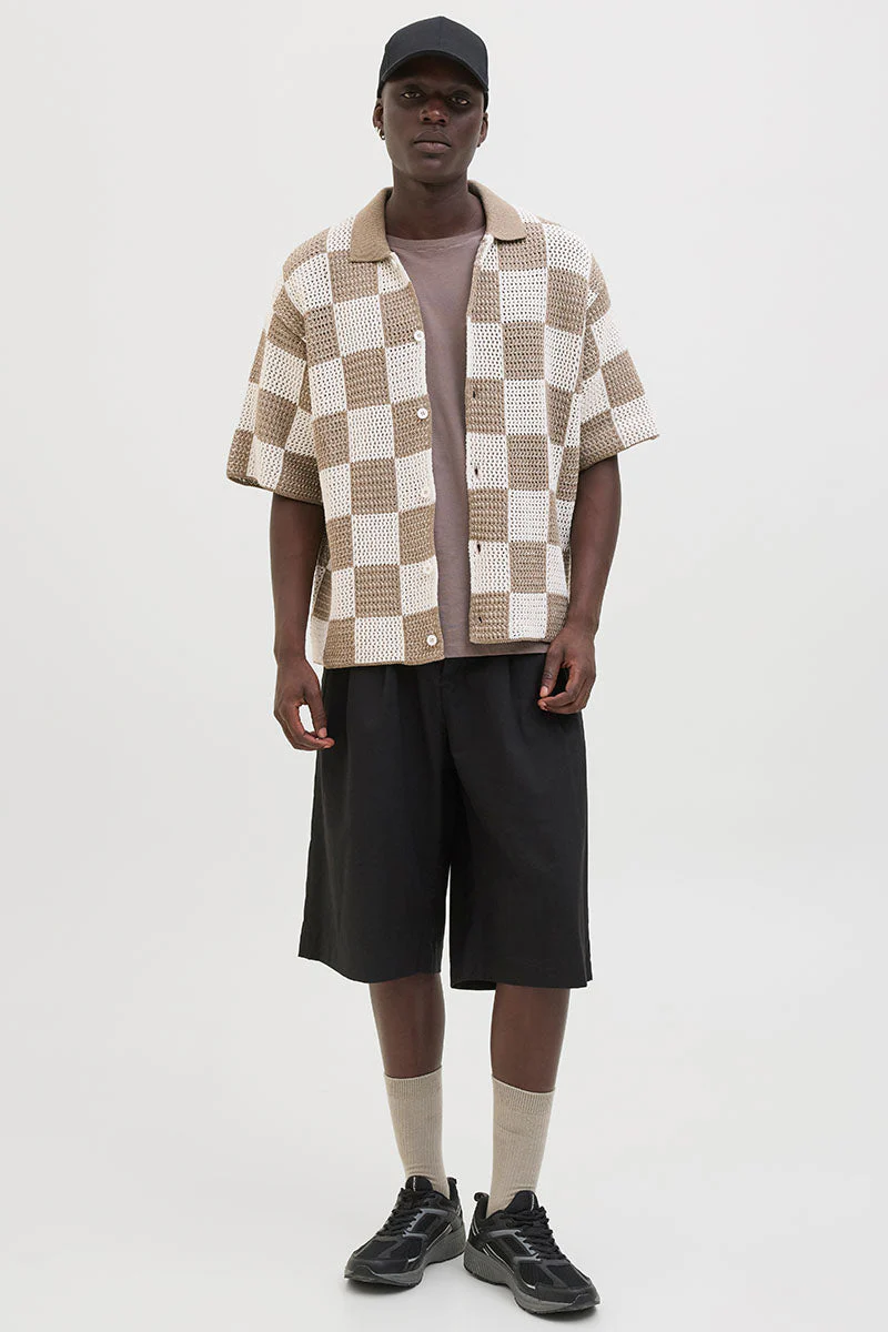 Jack & Jones Athletico Loose Fit Crochet Polo Shirt SS Desert Taupe - Image 2
