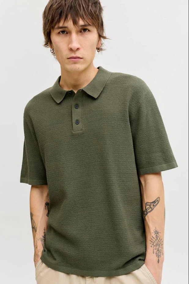 Jack & Jones Goerge Relaxed Fit Knit Polo Dusty Olive - Image 4