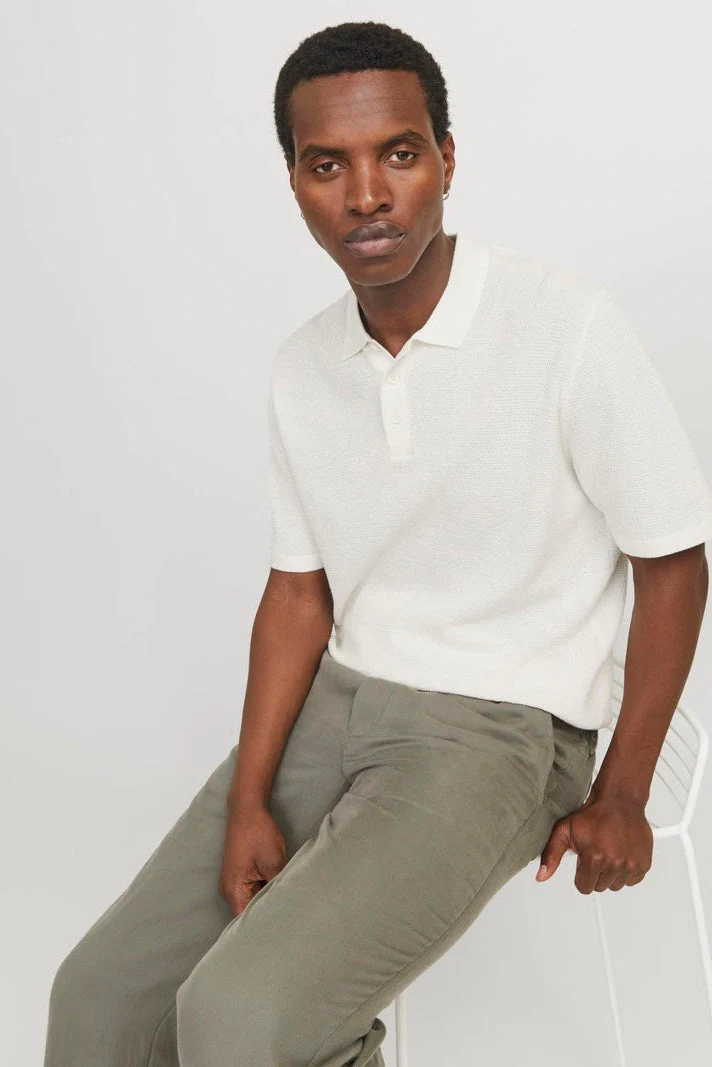Jack & Jones Goerge Relaxed Fit Knit Polo Cloud Dancer - Image 4