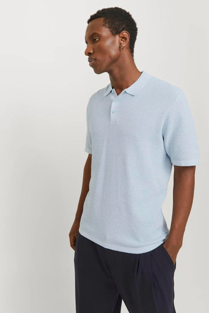 Jack & Jones Goerge Relaxed Fit Knit Polo Chambray Blue - Image 4