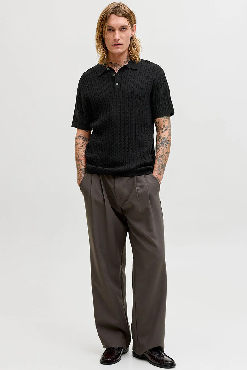 Jack & Jones Emil Knit Cable Polo SS Black - Image 2