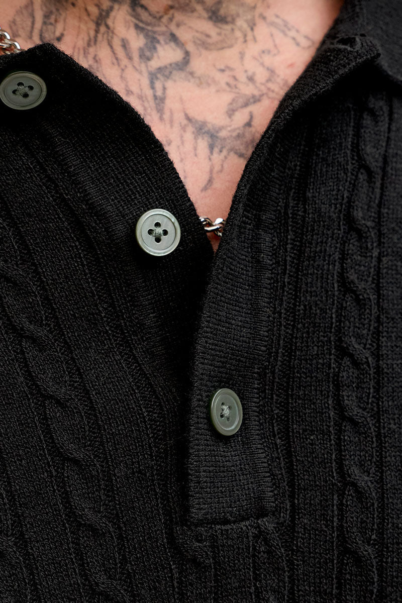 Jack & Jones Emil Knit Cable Polo SS Black - Image 5