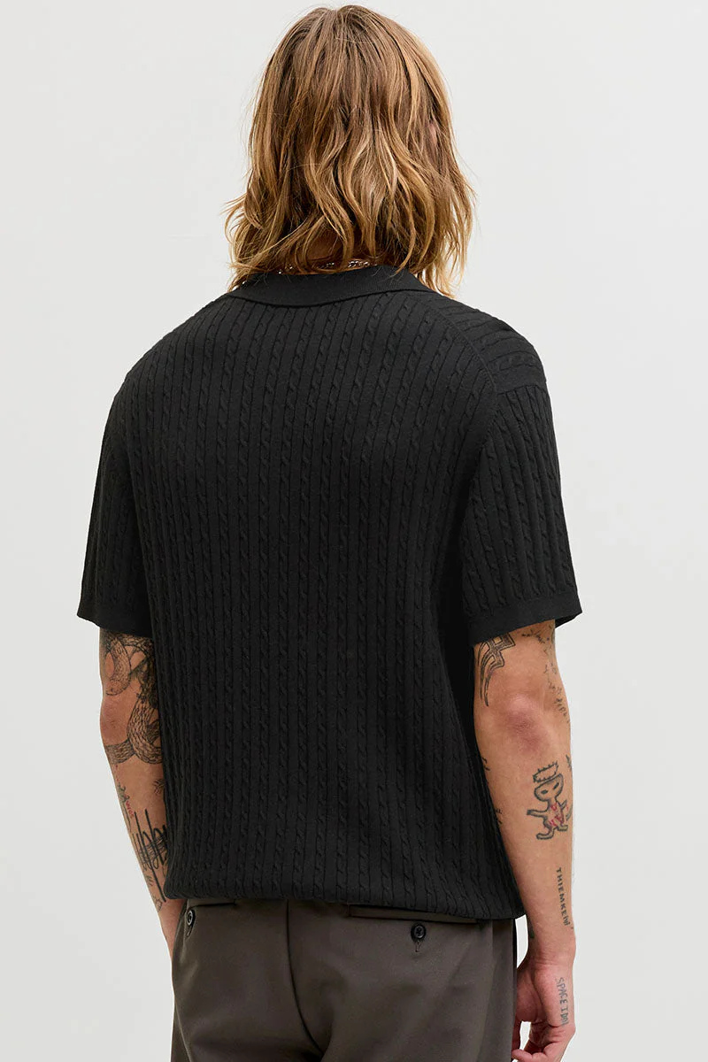 Jack & Jones Emil Knit Cable Polo SS Black - Image 7