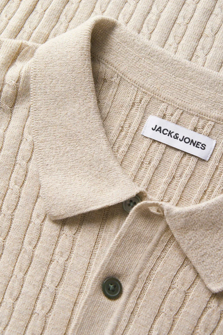 Jack & Jones Emil Knit Cable Polo SS Oatmeal - Image 4