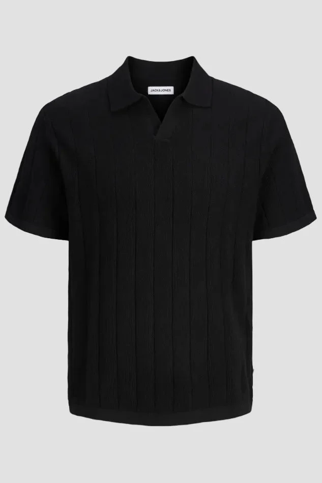 Jack & Jones Bradley Knit Split Neck SS Black - Image 4